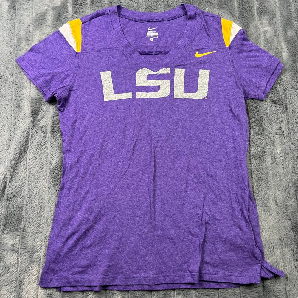 Nike LSU Tigers Womens Purple V-Neck T-Shirt Jersey Size L 12839